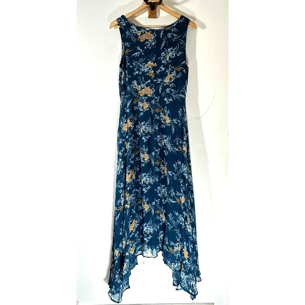 SUNDANCE On The Breeze Floral‎ Maxi Dress Womans 6 Blue Boho Summer